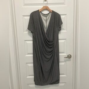 Talbots Elegant Black and White Midi Dress Faux Wrap 2X Slimming
